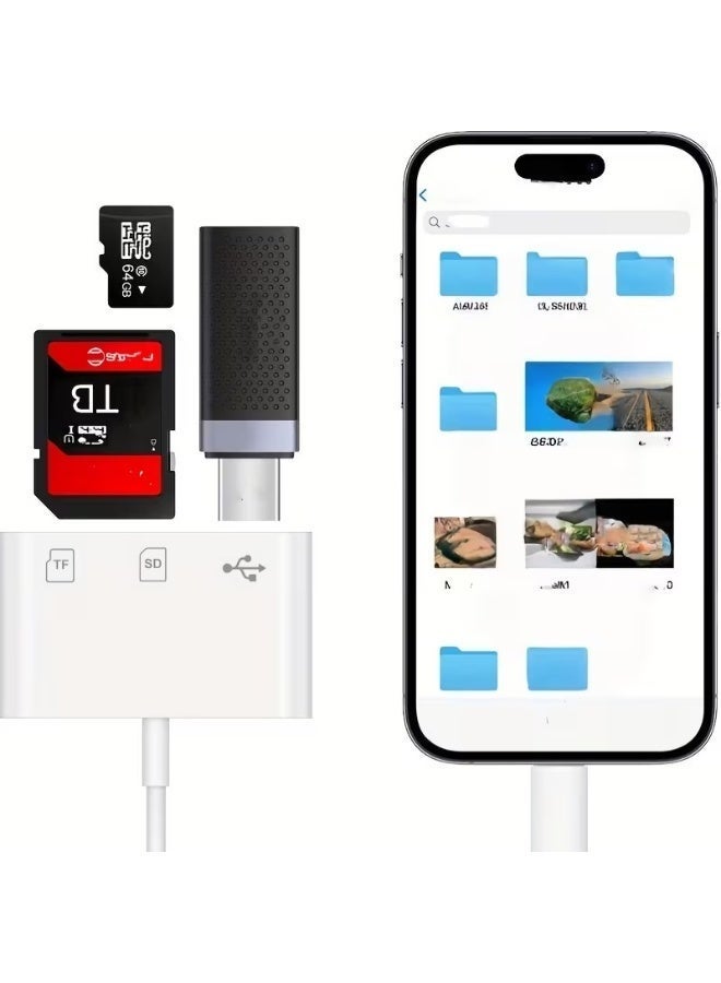 الماسي قارئ بطاقات الذاكرة تايب سي 3 في 1 يدعم SD و TF ومنفذ USB - محول نقل بيانات سريع لأجهزة ماك بوك وأندرويد - قارئ بطاقات ذاكره - Image 2